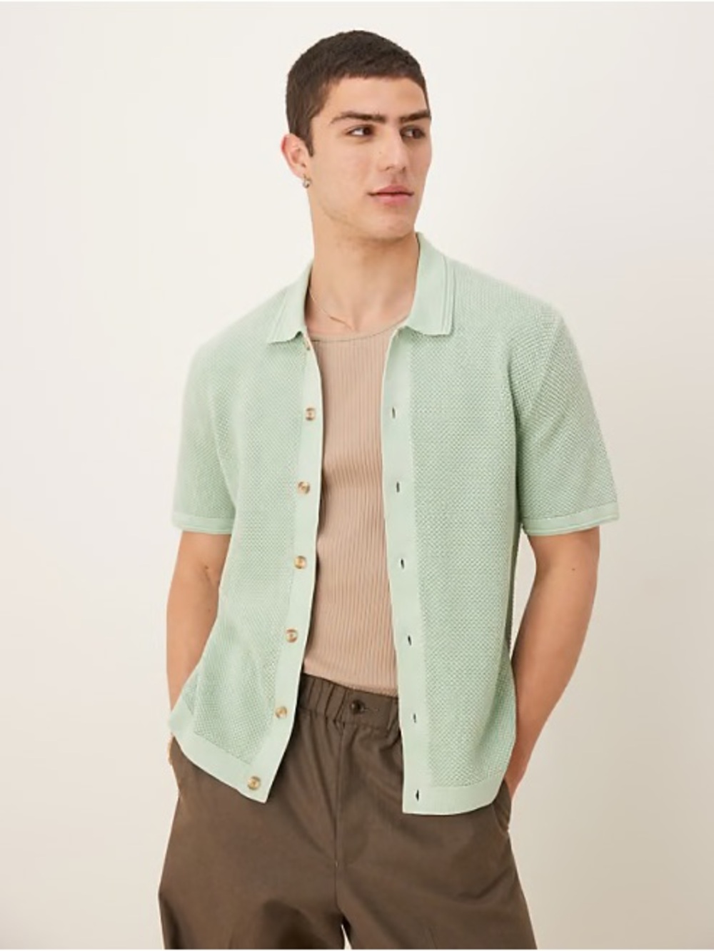 Abercrombie & Fitch knitted crochet shirt in mint green